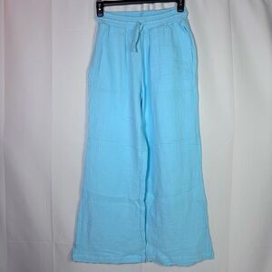Ocean Drive Cotton Gauze Wide-Leg Pants L Aqua Blue Beach Boho Lounge Resort